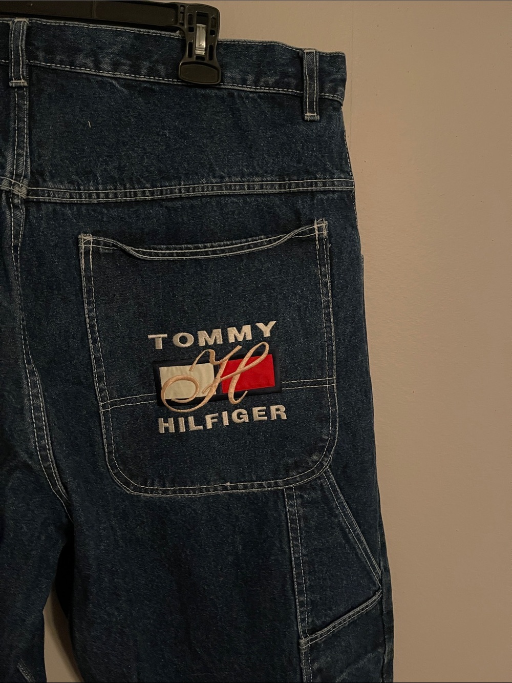 Vintage Y2K Tommy Hilfiger Baggy Wide Leg Carpenter Jeans Logo - Men’s 40x33 - Picture 2 of 4